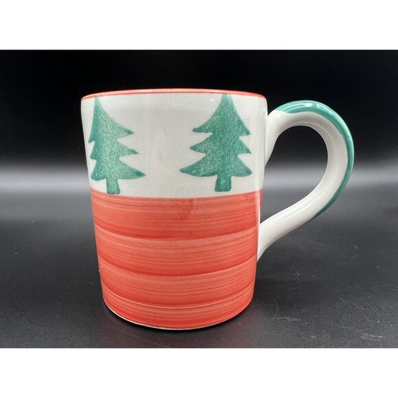 Pier 1 Hand Painted Christmas Tree 12oz Coffee Cup Mug Set of 2 Made in Italy - Picture 4 of 13